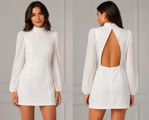 Lulus Exceptionally Flirty Dress S NWT White Backless Long Sleeve Mini Bridal thumbnail 2