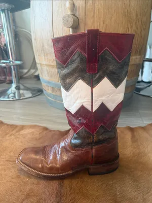 $299 Macie Bean Red White & Brown Leather Western Square Toe Cowgirl Boots 9.5 thumbnail 8