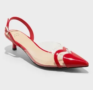 A New Day Red Clear Slingback Heels Kitten Heel Pointed Toe Valentine Y2K Sz 7.5 thumbnail 2
