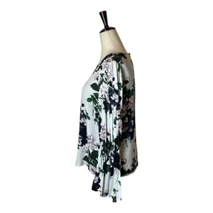 Club Monaco White Floral Print Puff Bell Sleeve Crew‎ Neck Blouse Size S thumbnail 4