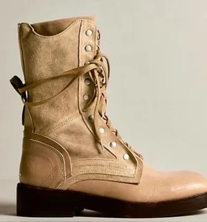 Free People We The Free Jesse Lace-Up Combat Boots Taupe Leather & Suede Size 9 thumbnail 1