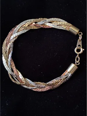 Mixed Metal Gold, Rose & Silver Tone Twisted Woven Mesh Statement Bracelet 7.5" thumbnail 3