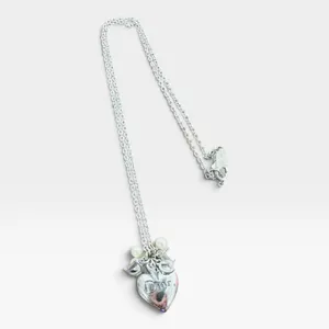 Dior Silver Tone Heart Pendant Pearl Charm Chain Necklace Love Logo Jewelry thumbnail 3
