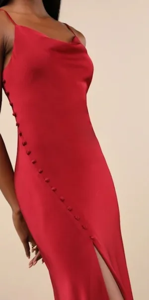 LULU's Sexy Prom Wedding Bridesmaid Satin Elegant Sophisticated Maxi Dress thumbnail 1