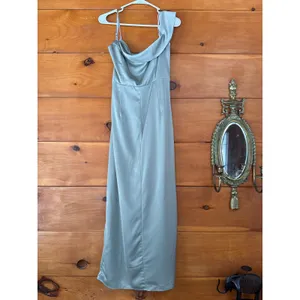 Lulus Showing Off a Little Sage Green Asymmetrical Tulip Midi Dress Wedding Sz L thumbnail 6