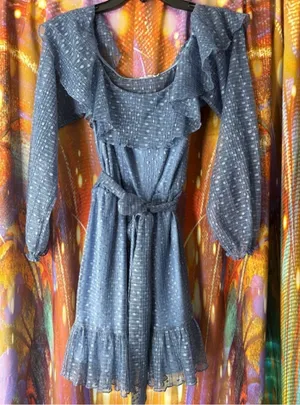 Tularosa Blue Dress with White Polka Dots & Ruffles ✨ thumbnail 1