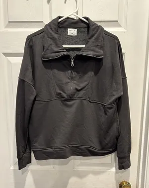 Anthro Wilo The Label Womens M Charcoal Gray Quarter Zip Pullover Sweatshirt thumbnail 1