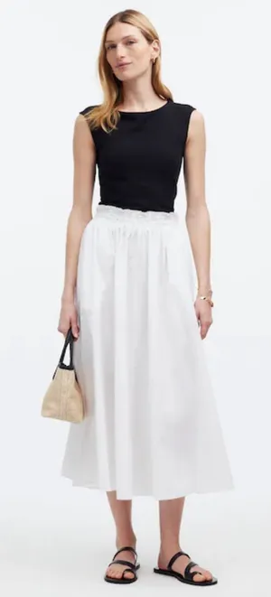 Madewell Cotton White Pull On Paper Bag Elastic Waste Midi Skirt - size XS thumbnail 1
