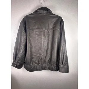 Future Collective Womens XL Faux Leather Biker Jacket Washed Black Oversized NWT thumbnail 2