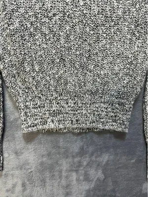 Free People Womens Chunky Knit Sweater Cotton Linen Blend Marled Black White XS thumbnail 5