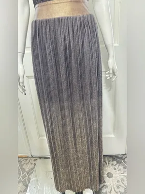 Dress the Population TUBE Metallic Brown Pleated Maxi Dress Wide Belt Sz M C-27 thumbnail 8