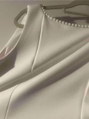 White Sleeveless A-Line Dress with Pearl Trim thumbnail 2