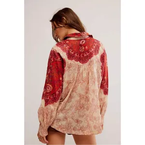 Free People Western Bohemian Dainty Rose Bud Button Down Blouse Shirt Large thumbnail 3