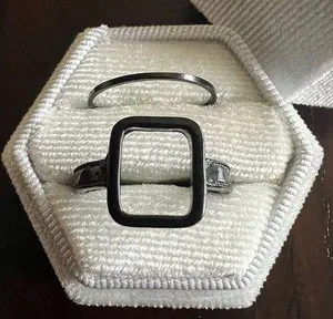 Ladies Stainless Steel Black High Polished 2 Piece Set Rings Size 7 NWT thumbnail 1