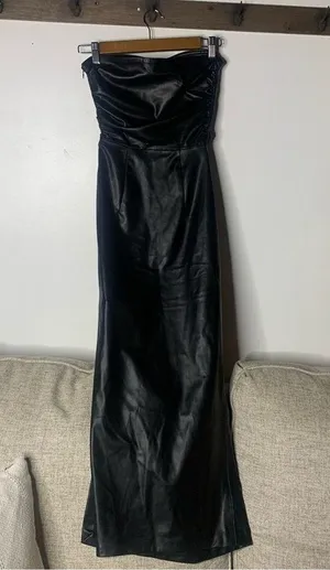 ZARA Faux Leather Strapless Black Dress NWT Size XS Midi Side Slit Zip Slimming thumbnail 10