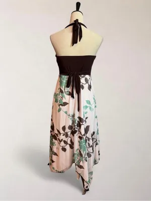 Speechless Floral Halter Handkerchief Maxi Dress Brown Aqua Size L thumbnail 4