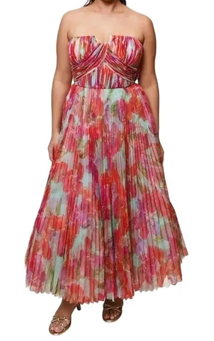 Hutch Corene Strapless Floral Tulle Pleated Maxi Dress Pink Multi Size 20W NWT thumbnail 1