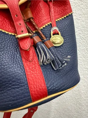 Rare Vintage DOONEY & BOURKE Teton AWL Lipstick Red Navy Yellow Leather Backpack thumbnail 14