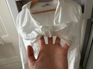 Zara long sleeve white cropped collar shirt thumbnail 5