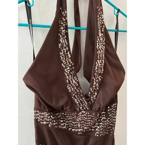 Vintage Y2K Rampage Womens Sequin Halter Dress Size Medium Brown Long Chiffon thumbnail 2
