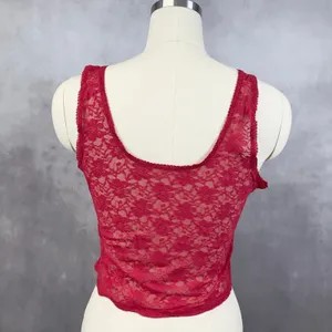 Romantic Sheer Lace Cami Top Large Red Square Neck Coquette Festival‎ Grunge Y2K thumbnail 4