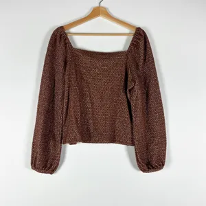 NEW Madewell Jacquard Puff Sleeve Cotton Blend Crop Top Sweater Dark Merlot S thumbnail 4
