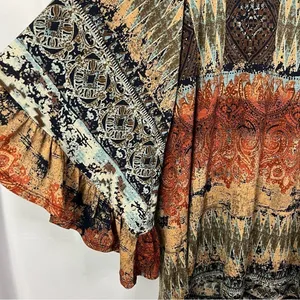 Boutique Now N Forever Brown Boho Printed Long‎ Bell Sleeve Top L thumbnail 4
