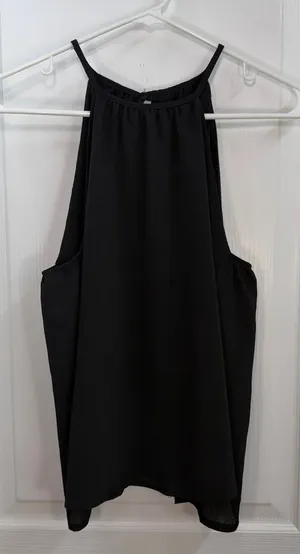 Abbeline black high neck textured stretch summer tank top‎ casual lightweight S thumbnail 1