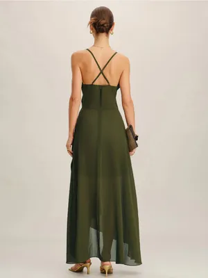 Rihoas Elegant Olive Green Cowl Neck Maxi Dress thumbnail 3