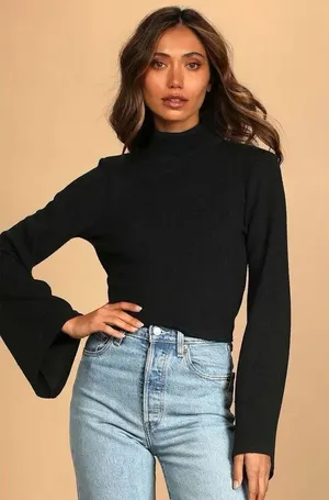 ✨Lulus Baby Got Backless Black Mock Neck Tie-Back Sz Medium Sweater✨ thumbnail 1