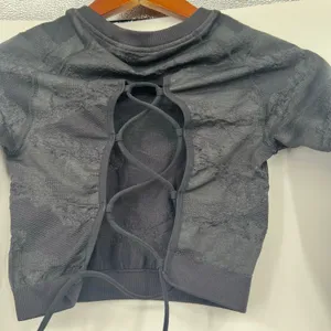 Gymshark Adapt lace up open back Seamless long sleeve crop top in black size XS thumbnail 6