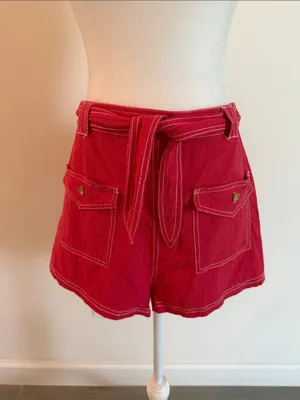 Free People Washed Tomato Red Utility Shorts Coastal Euro Summer thumbnail 7