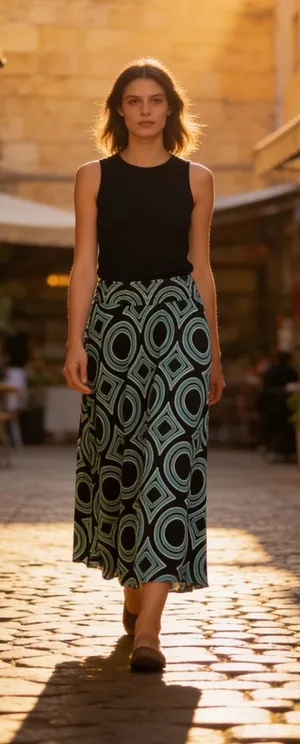 Ave Cesar Midi Skirt with Abstract Geometric Circle and Diamond Pattern Multiple Size M thumbnail 1