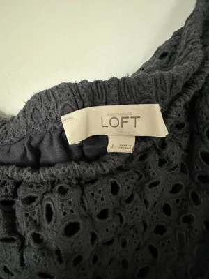 100% Cotton LOFT Black Eyelet One Shoulder Ruffle Top Blouse Size L thumbnail 2