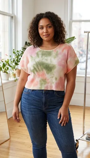 Promesa Pink & Green Tie-Dye Ribbed Crop Top thumbnail 1