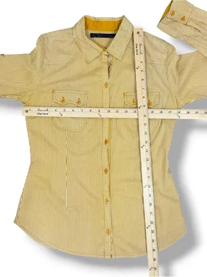 Zara TRF Striped Elbow Patch Western Style Button Up Shirt Yellow Medium thumbnail 9