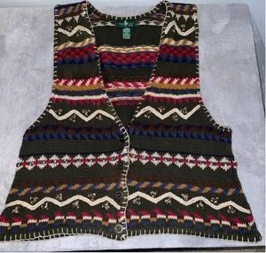 VTG Hunt Club Green Multi-color Fair Isle Knit Vest 18W thumbnail 1