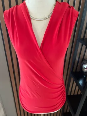 Zara red shirt short sleeves crossbody size small thumbnail 1