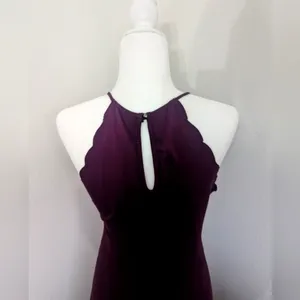 Socialite‎ Purple Plum Small Scalloped Mini Skater Halter A-Line Dress Keyhole thumbnail 5