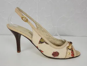 Massimo Baldi Womens Sandals Size 6.5 Cream Floral Open Toe Slingback Heels thumbnail 1