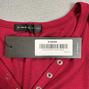 S.DEER Henley Crop Top Womens XL Ribbed Burgundy Long Sleeve Button Front NWT thumbnail 4