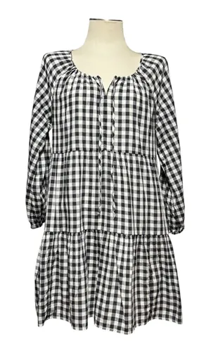 Gap Cotton Tiered Black White Gingham Plaid Mini Dress Medium thumbnail 1