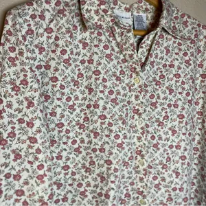 White Stag Floral Print Shirt Vintage Whimsical Garden Fairy size XL Long Sleev thumbnail 3