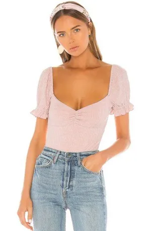 Privacy Please Olive Bodysuit Milkmaid Puff Sleeve thumbnail 1