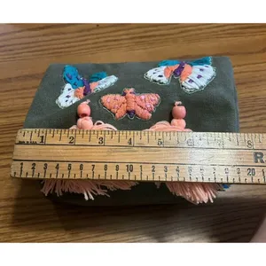 NEW Anthropologie Raj Cotton Canvas Embroidered Butterfly Tassels Green Zip thumbnail 7