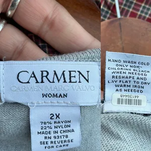 Carmen Marc Valvo Sweater Gray Grey White Ruffle Plus Size 2X thumbnail 8
