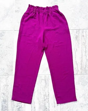 June & Hudson Belted Paper Bag High-Waisted Pants in Fuschia, Size L EXCELLENT thumbnail 11