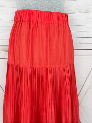 Outback Red Tiered Pleated Maxi Skirt Coral Orange Red XS Flowy Boho Tomato Girl thumbnail 5