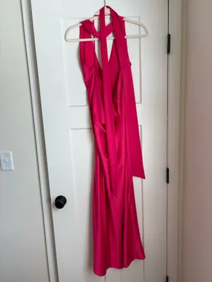 Alicia Satin Halter Maxi Dress in Fuchsia thumbnail 4
