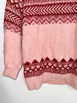 American Eagle Jegging Fit Sweater Pink Red Fair Isle Oversized thumbnail 4